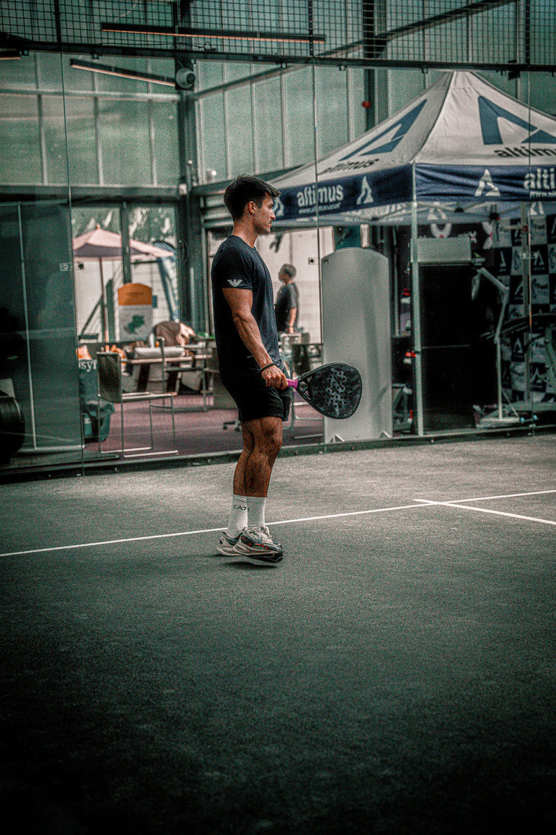 12k Padel Midnight Black racket on court, photographed during the Find Padel UK review