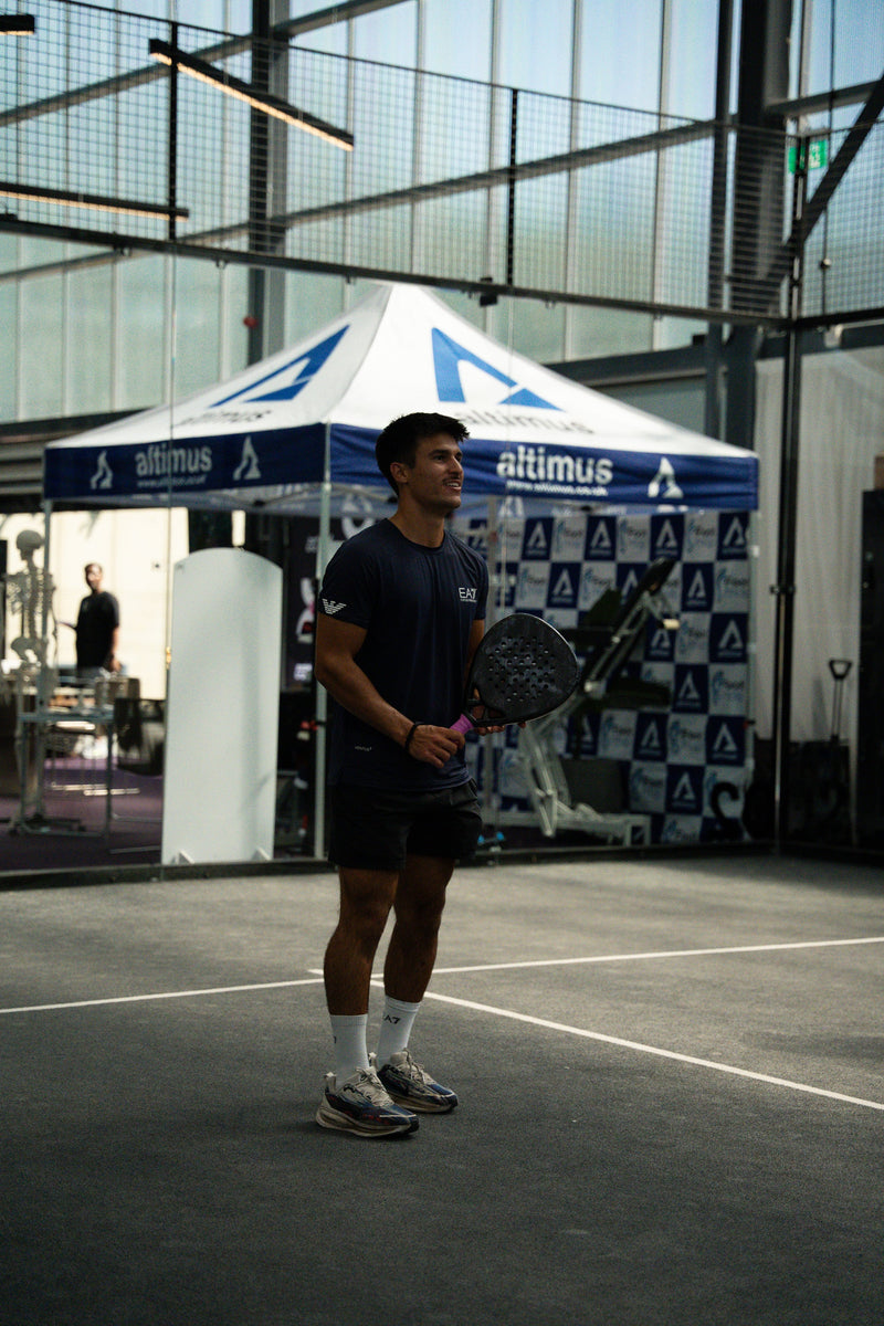 12k Padel Midnight Black racket on court, photographed during the Find Padel UK review