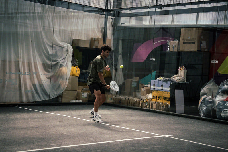 12k Padel Midnight Black racket on court, photographed during the Find Padel UK review