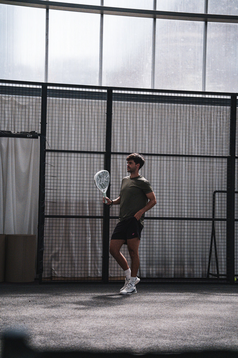 12k Padel Midnight Black racket on court, photographed during the Find Padel UK review