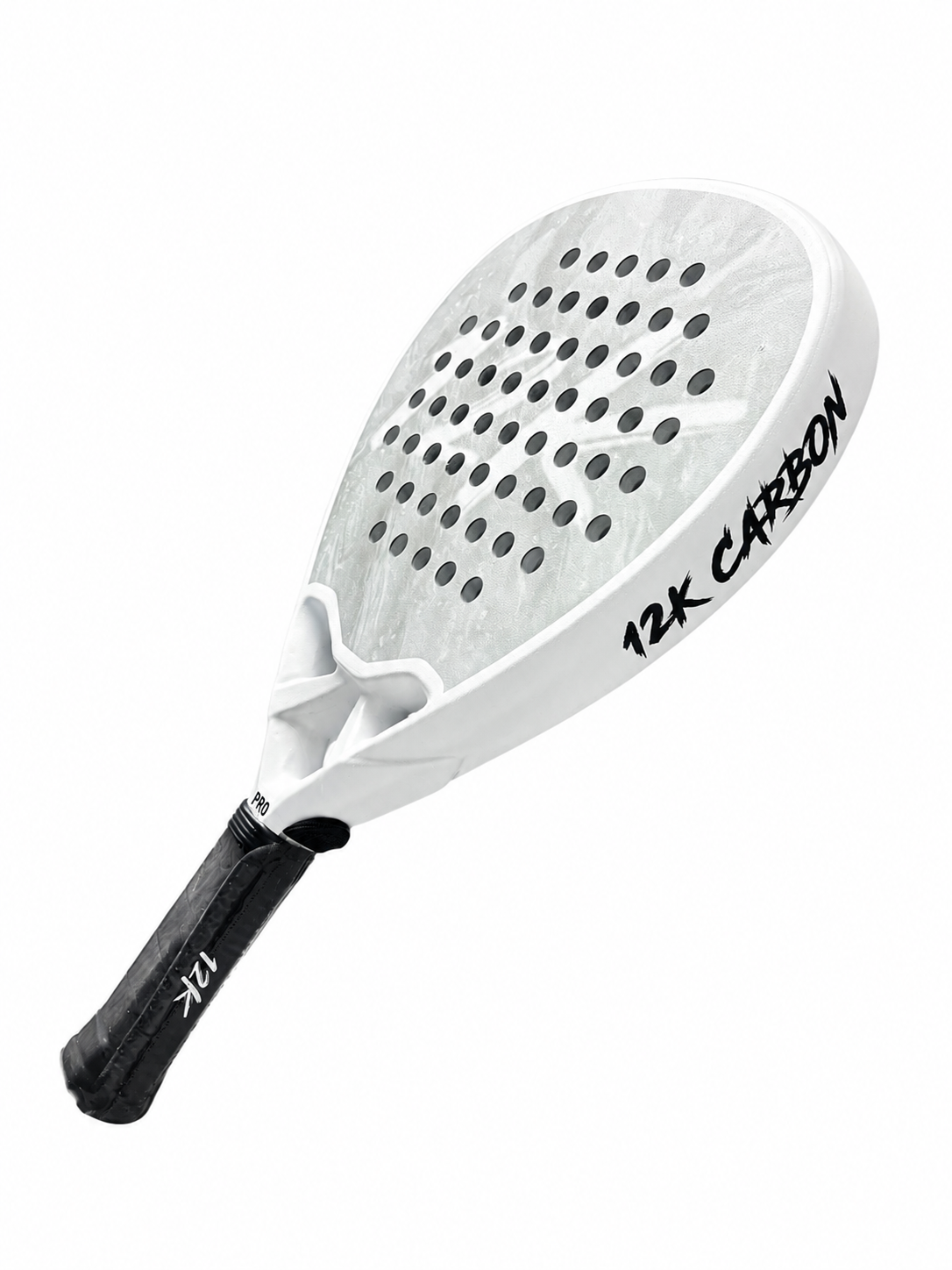 12K Padel Ice White racket angled view showing the 12K Carbon frame branding