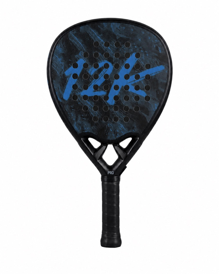 12K Padel Shark Blue carbon fibre padel racket, front view on white