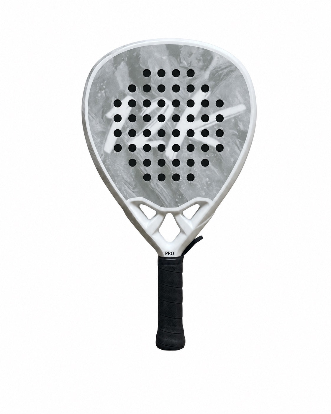 12K Padel Ice White carbon fibre padel racket, front view on white